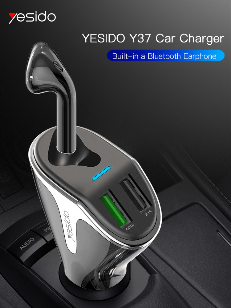 Y37 Fast Charging Car Charger With Bluetooth Earphone