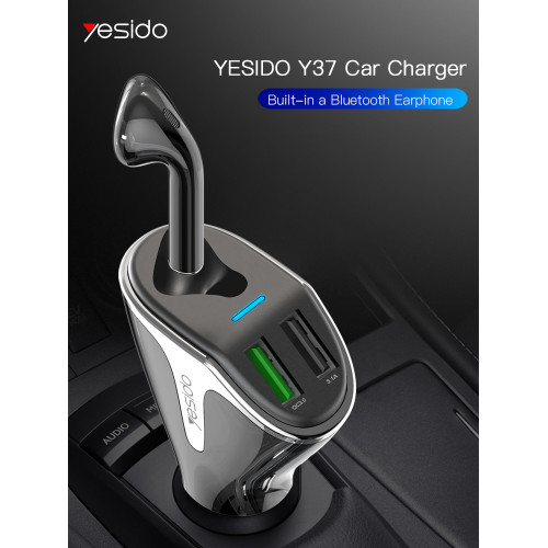 Y37 High Quality QC 3.0 Fast Charging Car Charger With A Bluetooth Earphone