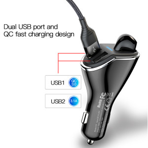 Y37 High Quality QC 3.0 Fast Charging Car Charger With A Bluetooth Earphone