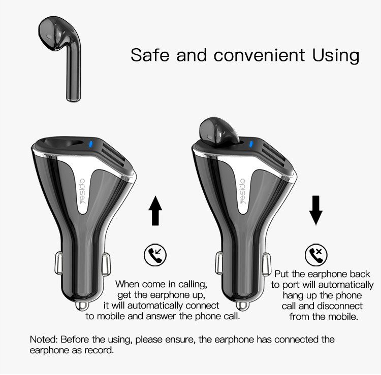 Y37 Fast Charging Car Charger With Bluetooth Earphone Details
