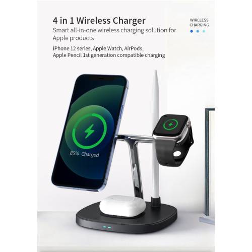 DS12 15W Mobile Phone Fast Charging 4 In 1 Dock Stand Station Qi Magnetic Wireless Charging Dock