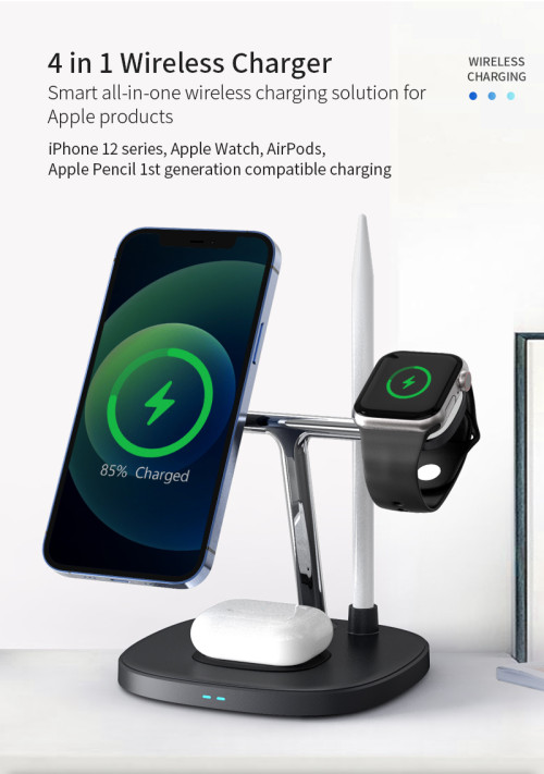 DS12 15W Mobile Phone Fast Charging 4 In 1 Dock Stand Station Qi Magnetic Wireless Charging Dock