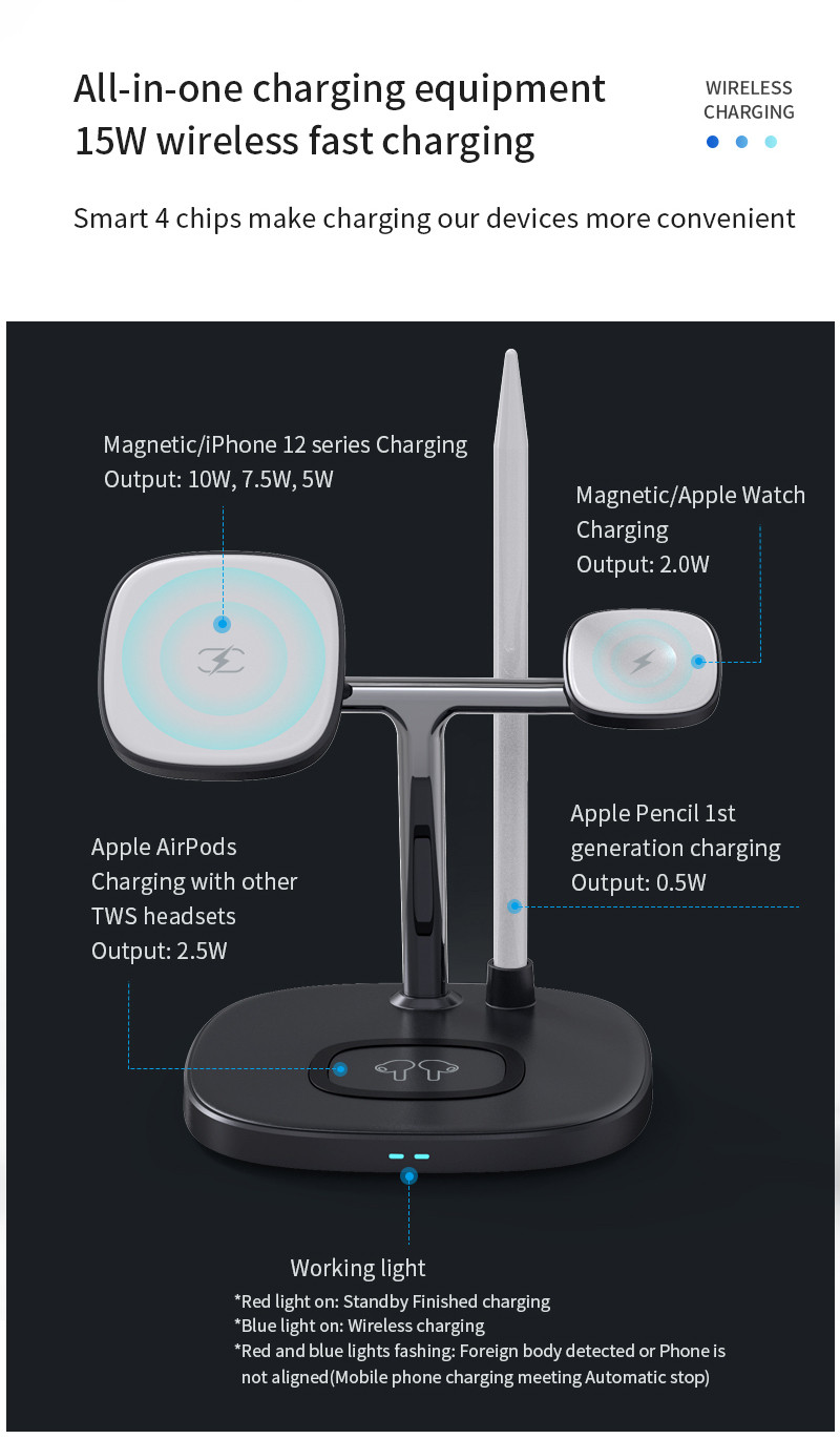 DS12 4 in 1 15W Wireless Charging Dock Details