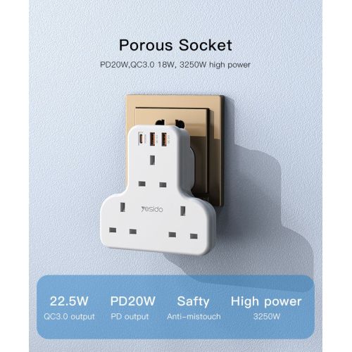 MC15 Splitter AC Multi-socket Smart Power Socket Hub With USB PD QC Fast Charging
