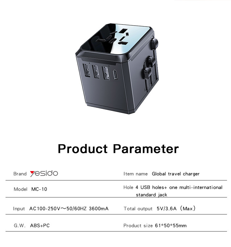 MC10 4 USB & Universal Charger Plug Adapter Parameter