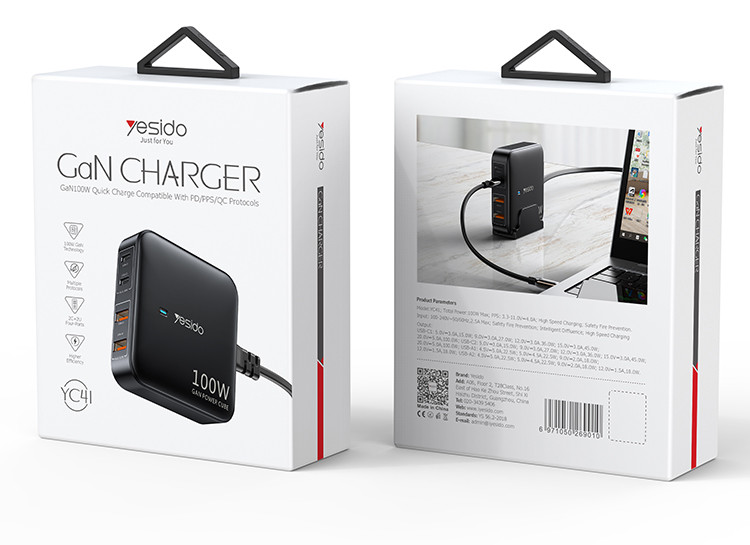 YC41 100W GaN Fast Charging Charger Packaging