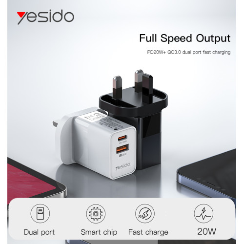 YC32 Dual Ports Multifunction Portable Wall USB And PD Type-C Max 20W Charger & Adapter