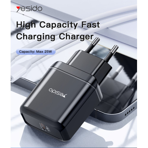 YC29 Black/White EU/UK Plug Max 25W PD Type-C For Samsung For iPhone Wall Charger