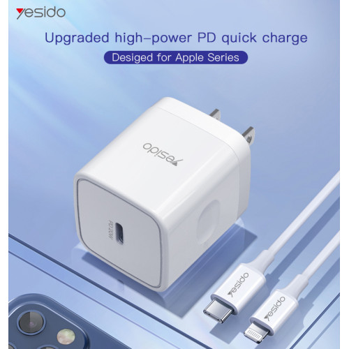 YC30 White EU/UK Plug PD 20W Type-C Fast Charging Adapter Charger For Mobile Phone