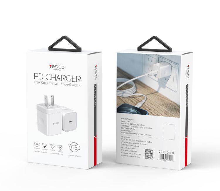 YC30 20W Type-C Port Fast Charging Charger Packaging