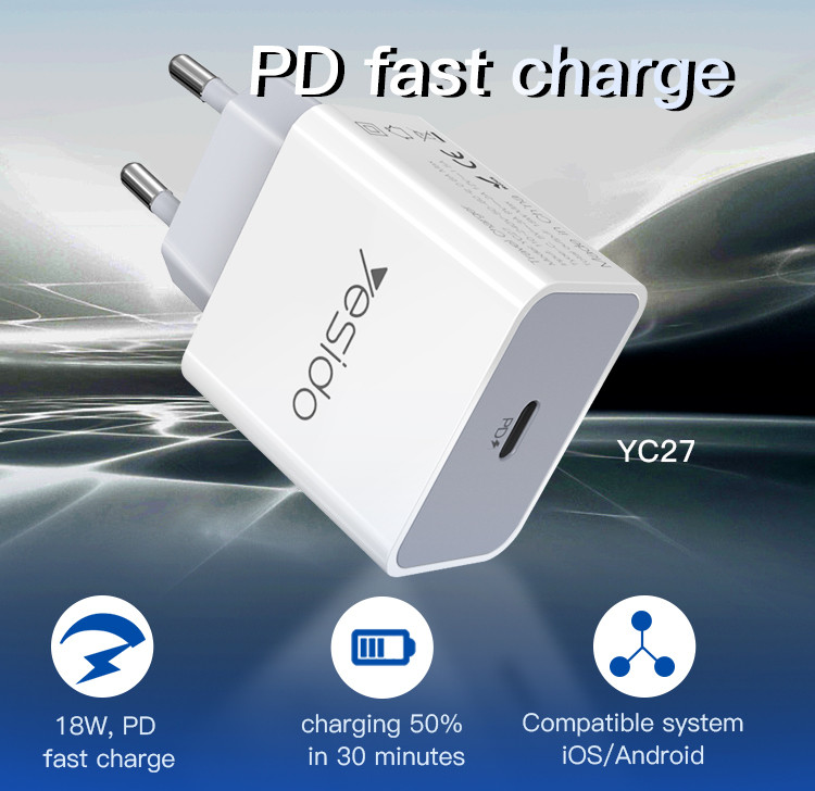 YC27 18W Type-C Port Fast Charging Charger
