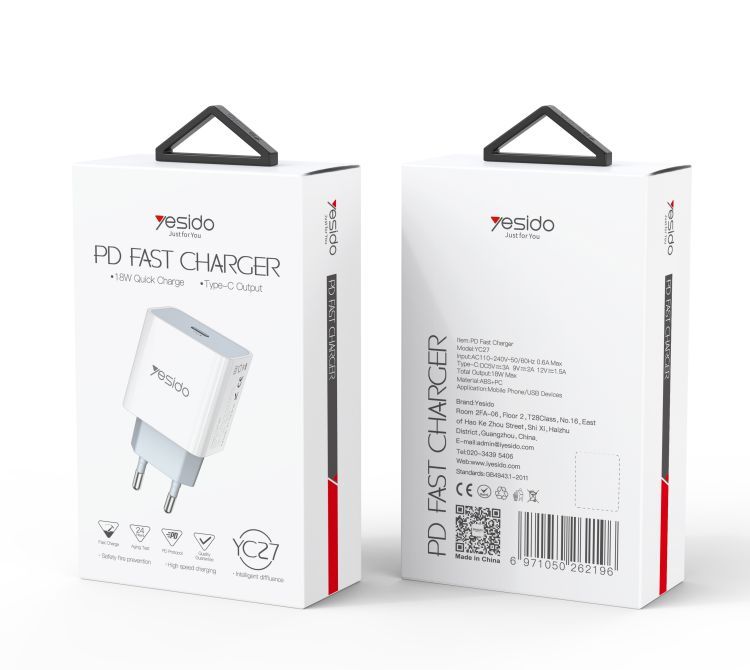 YC27 18W Type-C Port Fast Charging Charger Packaging