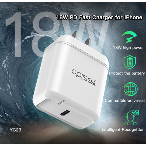 YC23 Universal Portable Wall Charger | Type-C 18W PD Fast Charging Charger For Mobile Phone