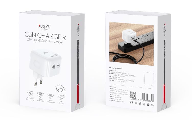 YC38 35W GaN Fast Charging Wall Charger Packaging