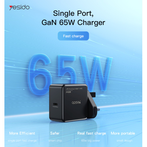 YC37 GaN 65W Support QC & PD Fast Charging Travel Charger Adapter