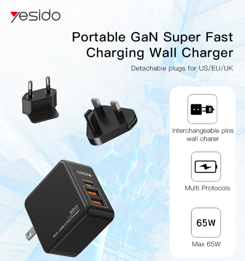 YC35 New Design Max 65W GaN Portable Fast Charging Wall Charger For Mobile Phone