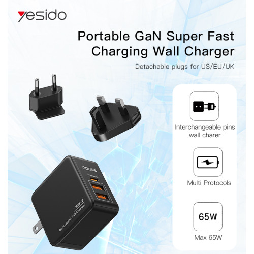 YC35 New Design Max 65W GaN Portable Fast Charging Wall Charger For Mobile Phone