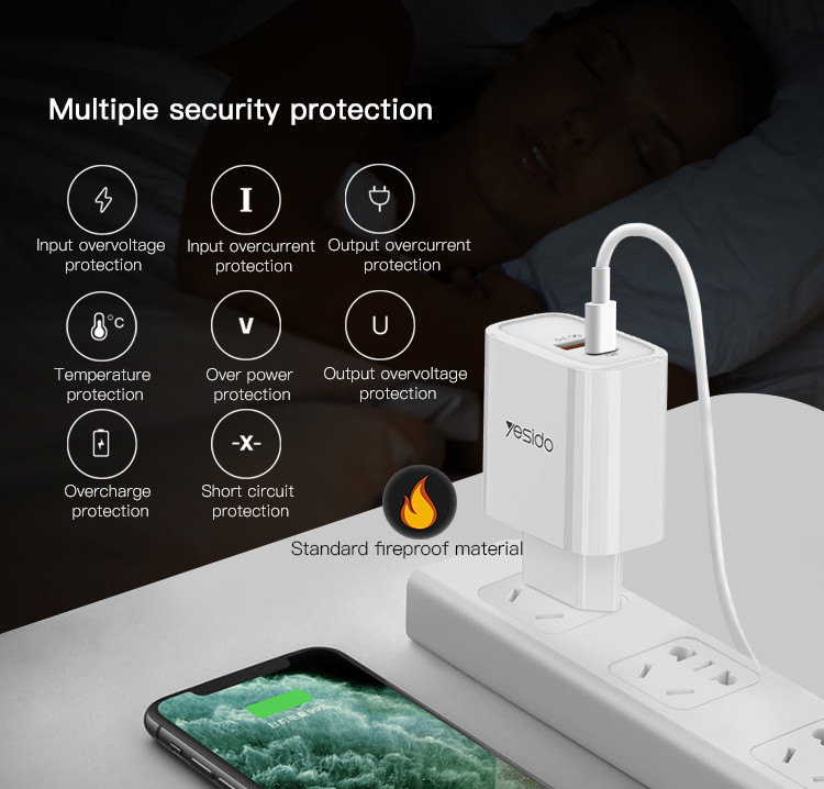 YC24 Dual Ports Fast Charging Wall Charger Details