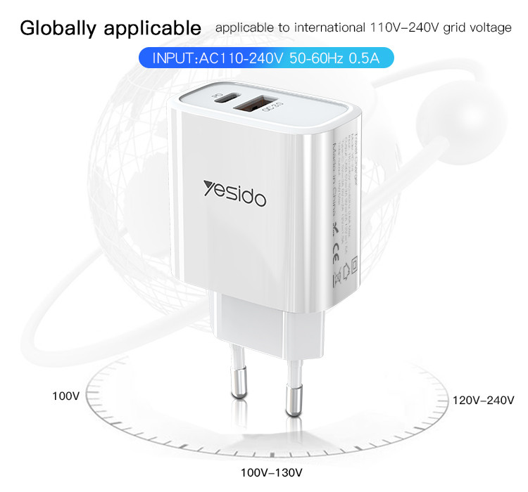YC24 Dual Ports Fast Charging Wall Charger Details