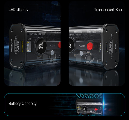 YP35 High Quality Transparent Shell LED Display PD 22.5w 10000mAh Power Bank | 10000mah Power Bank