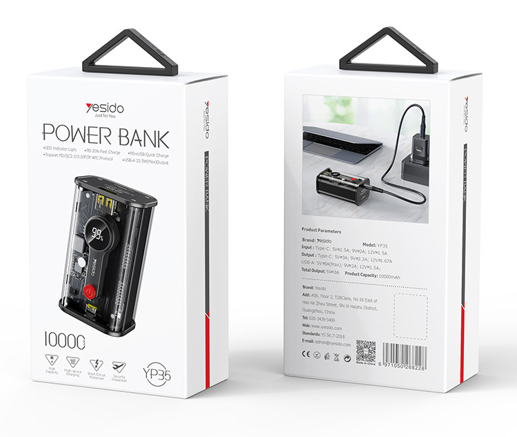 YESIDO YP35 10000mAh Power Bank Packaging