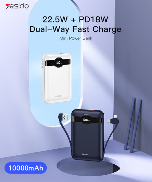 YP28 10000mAh Power Bank | Dual USB QC3.0 18W Port PD type-C 22.5W Port Power Bank