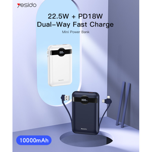 YP28 10000mAh Power Bank | Dual USB QC3.0 18W Port PD type-C 22.5W Port Power Bank