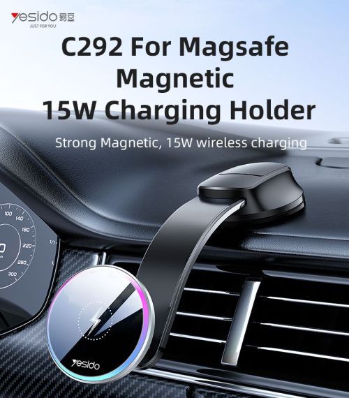 C292 360 Free Rotating LED Breathing Indicator Light Max 15W Fast Charging Wireless Phone Holder