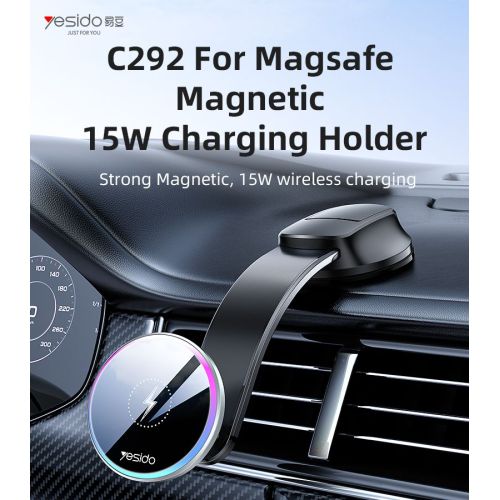 C292 360 Free Rotating LED Breathing Indicator Light Max 15W Fast Charging Wireless Phone Holder