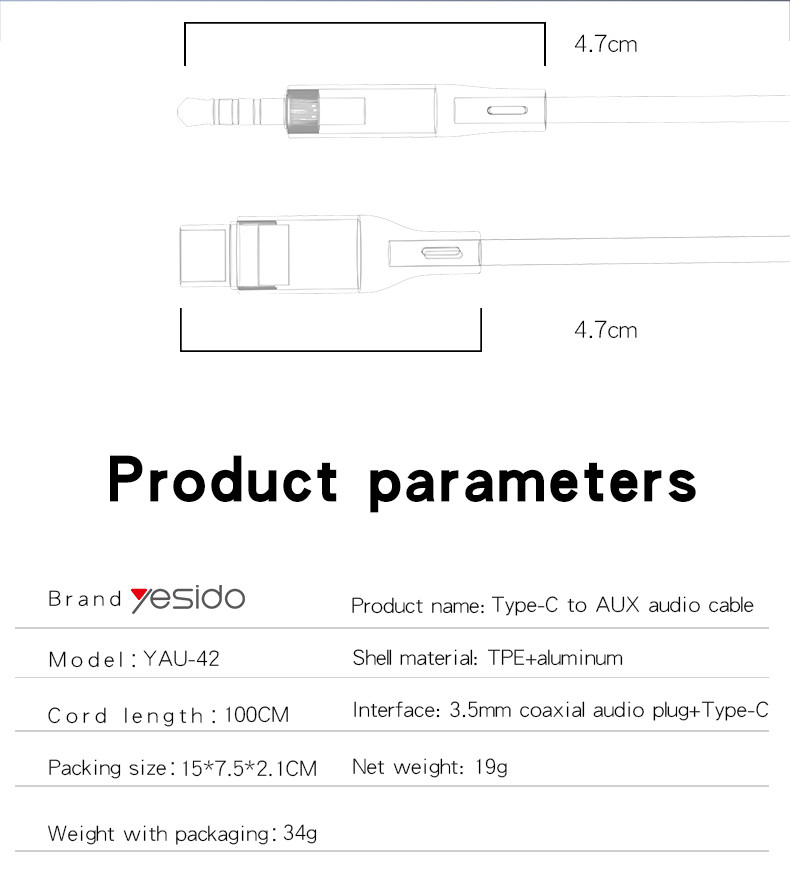 YAU42 Type-C to 3.5mm Audio Cable Parameter