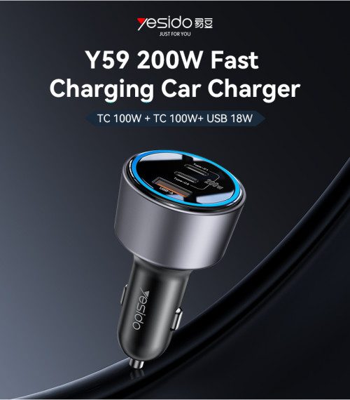 Y59 Dual TC Ports And QC 18W 200W Fast Charging Support With Multi Protection Car Charger