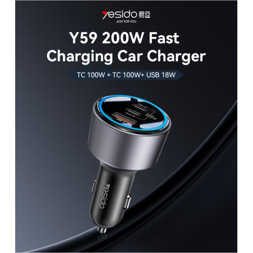 Y59 Dual TC Ports And QC 18W 200W Fast Charging Support With Multi Protection Car Charger