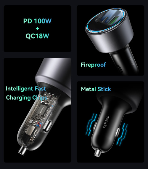 Y59 Dual TC Ports And QC 18W 200W Fast Charging Support With Multi Protection Car Charger