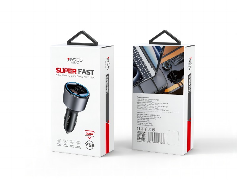Y59 200W Fast Charging Car Charger Packaging