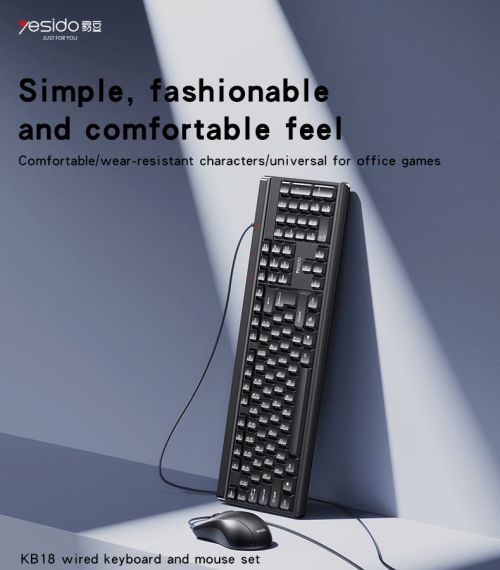 KB18 104 Full Keys Compactlayout 1.5M Length Cable USB connection Wired Keyboard And Mouse Set