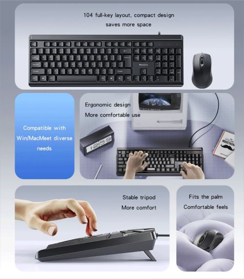 KB18 104 Full Keys Compactlayout 1.5M Length Cable USB connection Wired Keyboard And Mouse Set