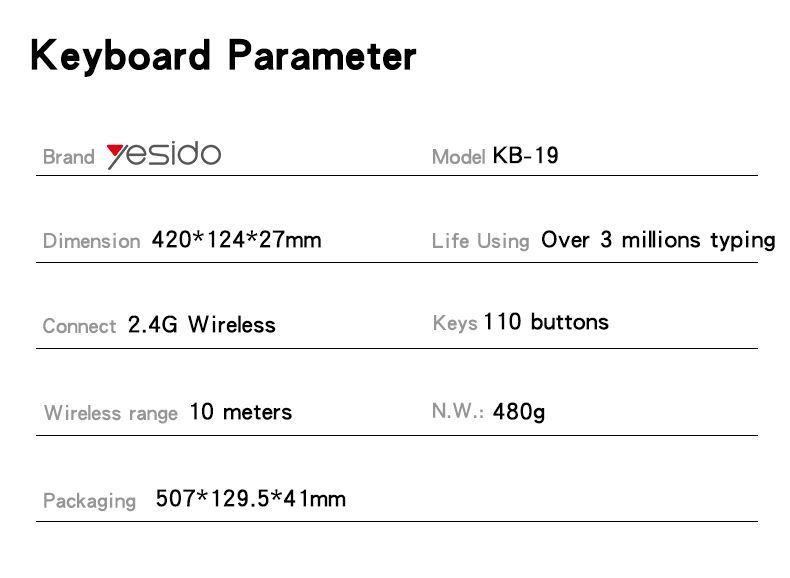 Yesido KB18 Wired Keyboard And Mouse Set Parameter