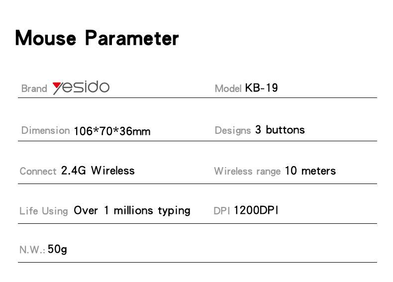 Yesido KB18 Wired Keyboard And Mouse Set Parameter