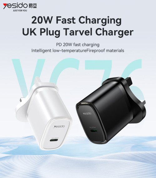 YC76 Low Temperature 20W Fast Charging With Cable UK Plug Single Output Travel Charger