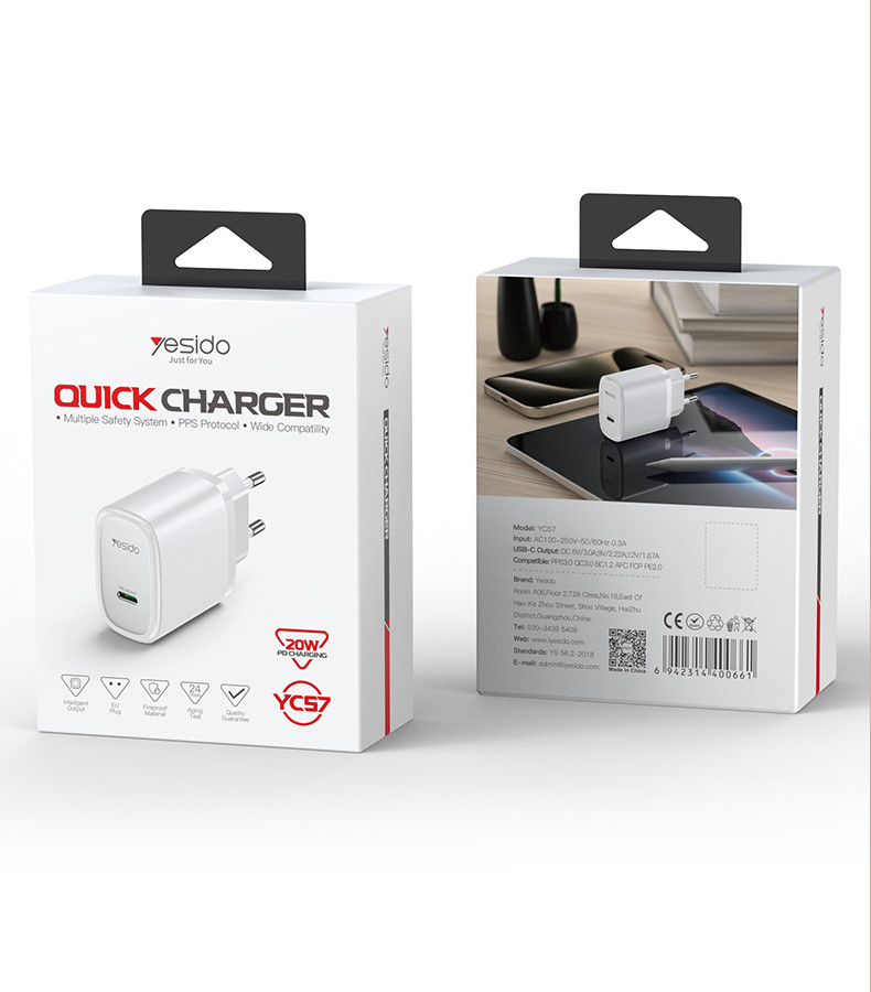 YC57 20W Fast Charging With Cable Charger Packaging