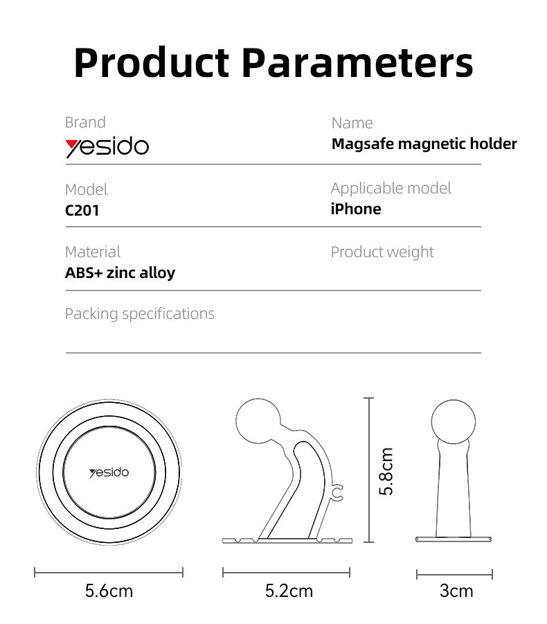 C201 Magsafe Magnetic Phone Holder Parameter