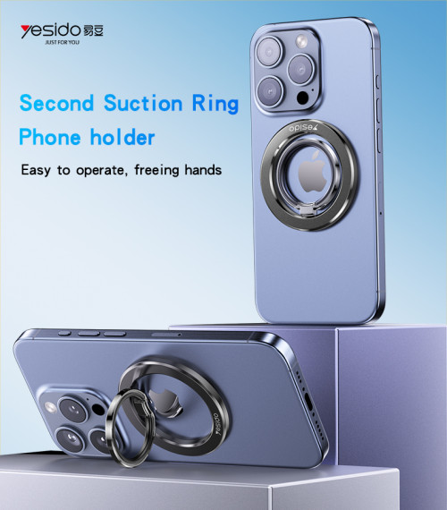 C205 360 Free Rotation Built-in N52 Magnets Double Ring Metal Folding Ring Phone Holder