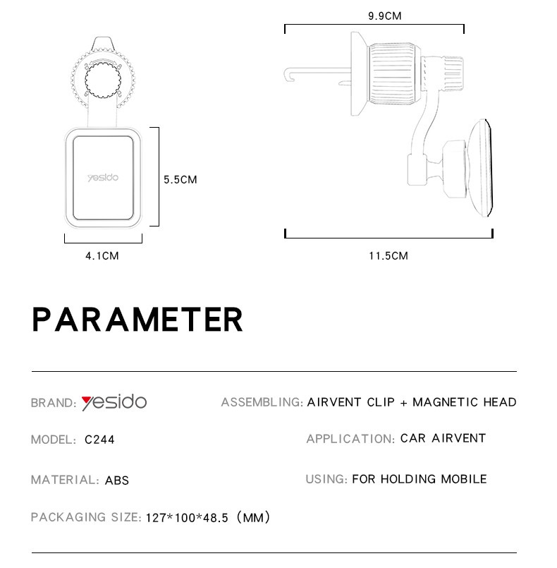 C244 Magnetic Air Vent Phone Holder Parameter