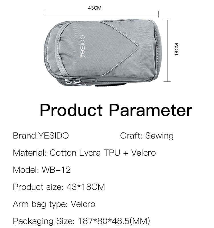 Yesido WB12 Waterproof Sports Mobile Arm Bag Parameter