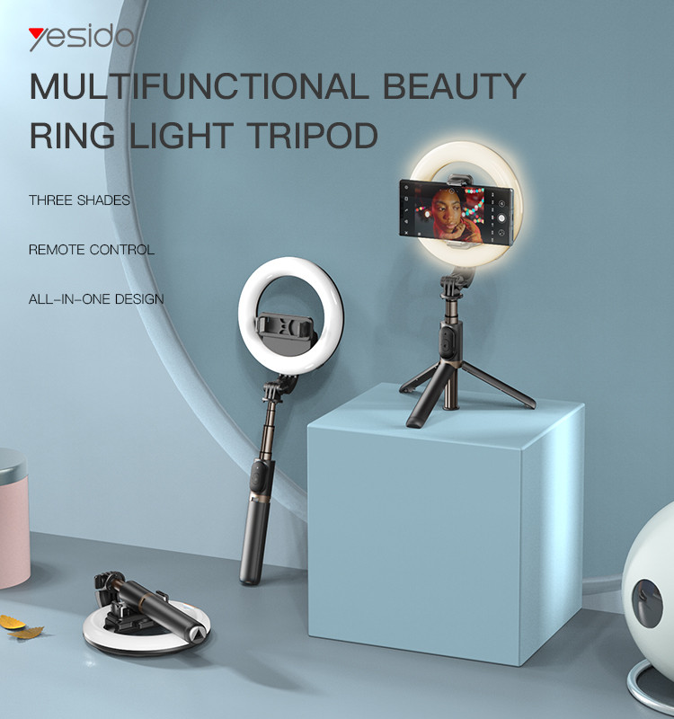 Yesido SF12 LED Ring Light Stand Selfie Stick