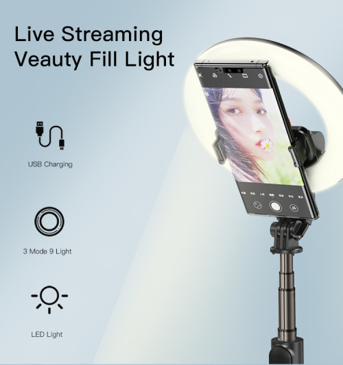 SF12 5 level Aluminum Alloy Portable With LED Ring Light Phone Holder Stand Selfie Stick