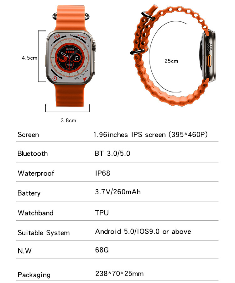 Yesido IO19 Sport Fitness Digital Smart Watch Parameter