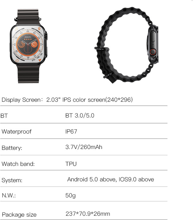 Yesido IO20 Intelligent Health Smart Watch Parameter