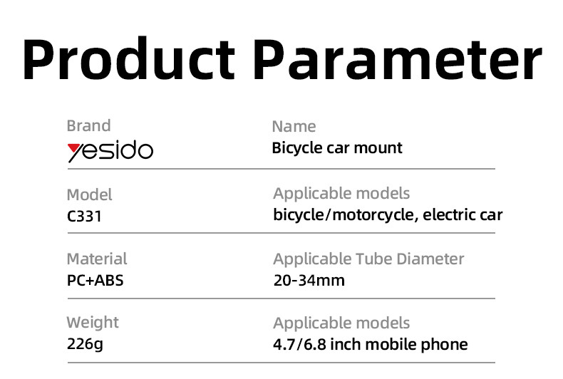 C331 Bicycle Phone Holder Parameter