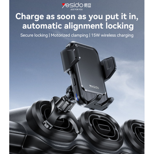 C312 Yesido Motorized Clamping Auto Alignment 15W Wireless Charging Car Air Vent Phone Holder